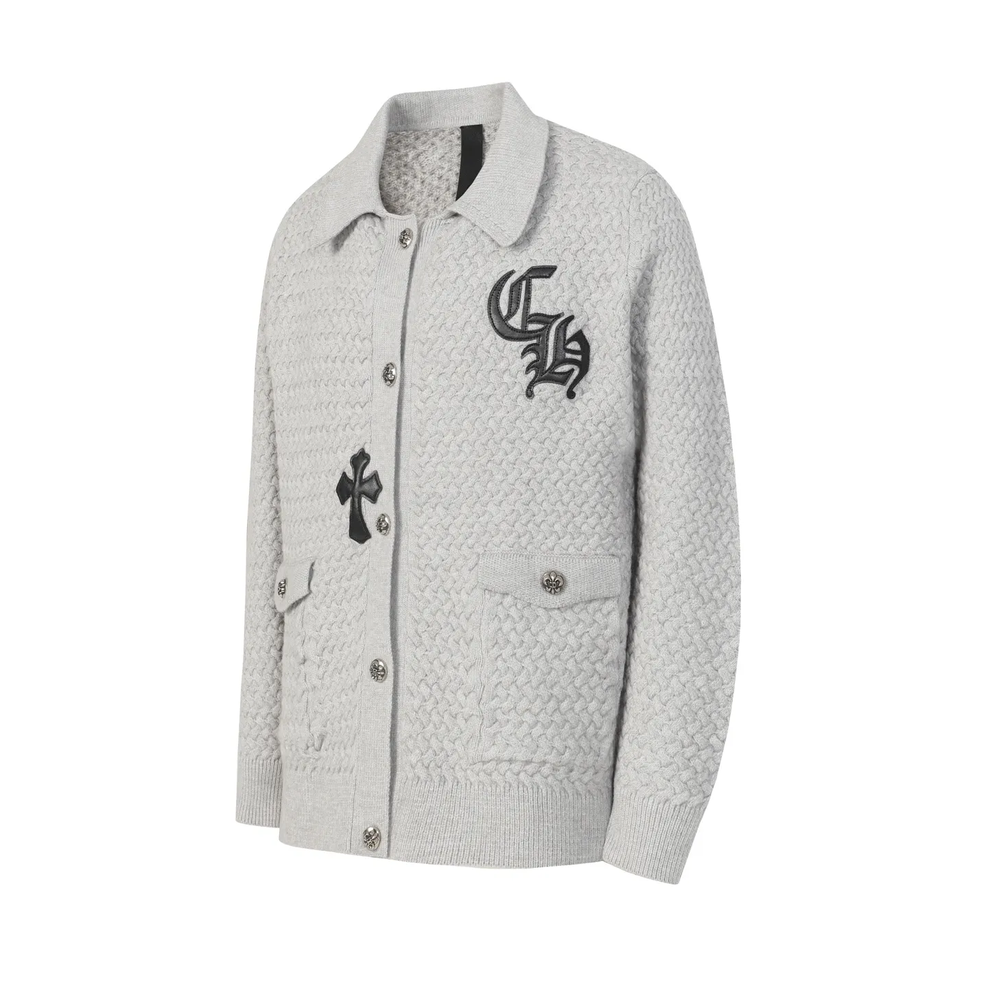 P300 #M904 - Chrome Hearts/Chrome Hearts Heavy Industry Sanskrit appliquéd embroidered cardigan knitted sweater - High weight, high density and high quality. The wool is soft, delicate and skin-friendly. It feels soft and silky. It has excellent warmth and skin-friendly properties. - Customized weaving and dyeing, no color difference. No matter the fabric or workmanship details, it is the ordinary version on the market. - Hardware zipper accessories are all customized, full of details -Colour: light gray black -Size: S M L XL